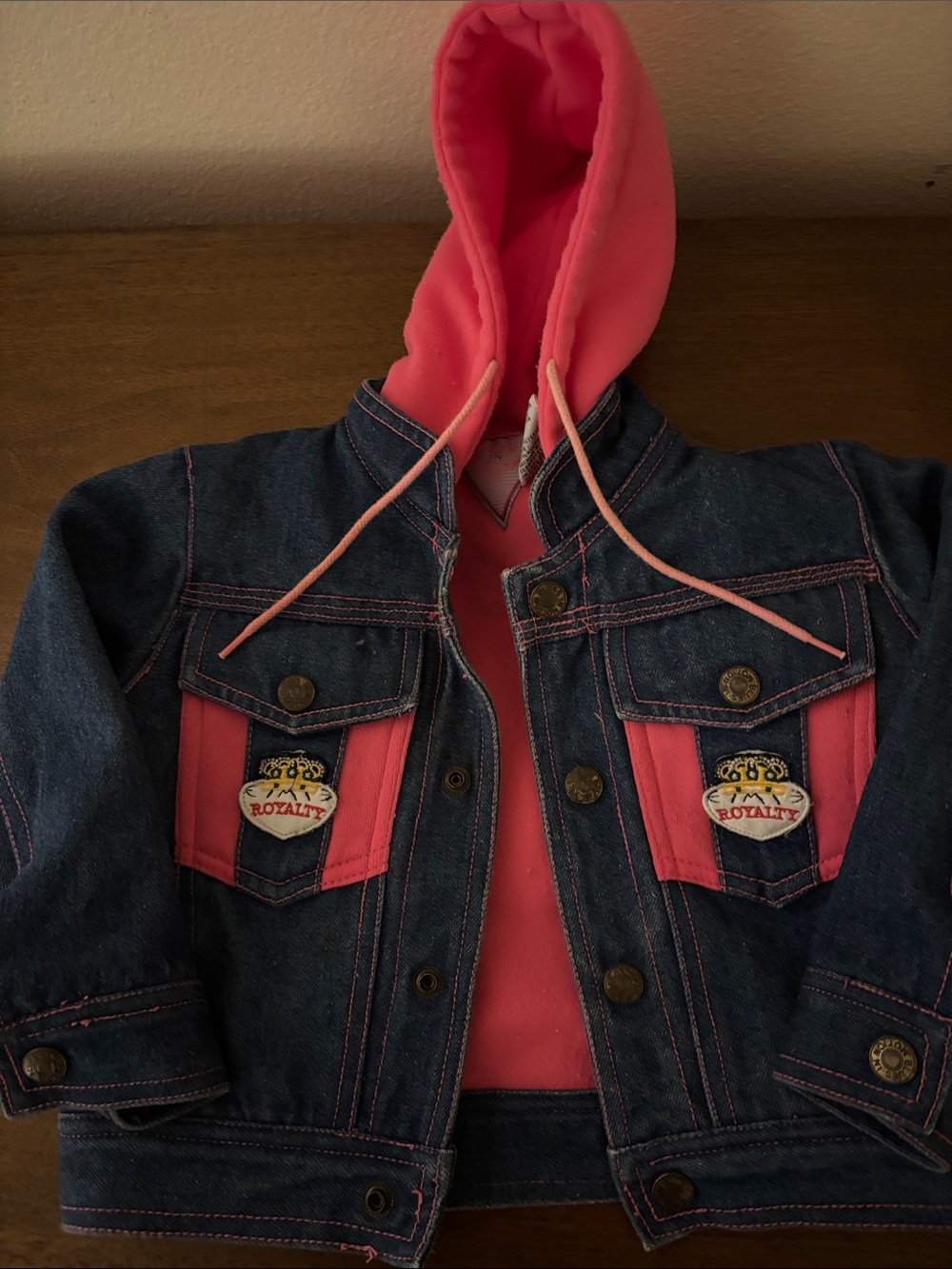 Blues in Motion Vtg Y2K Girls' Pink Lined Hooded Denim Jacket Royalty Patch - 3T